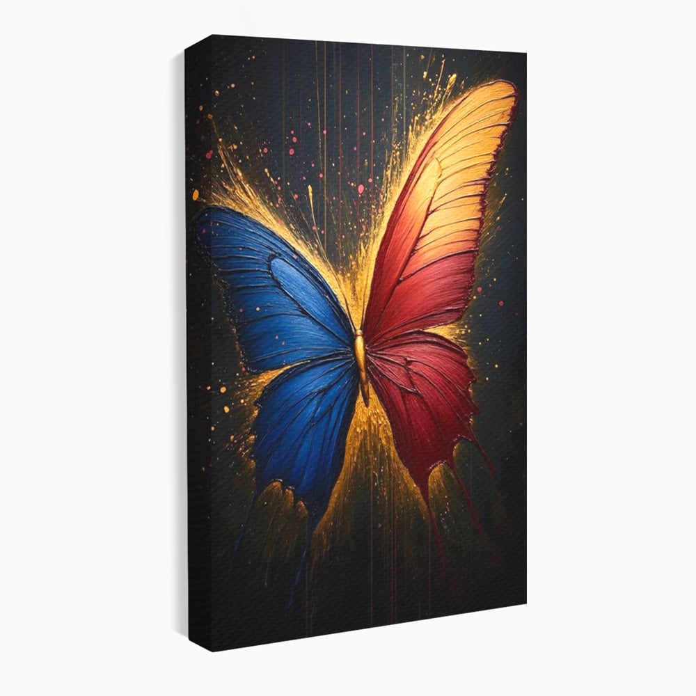 Tablou canvas cu tablou canvas cu fluture colorat, fara rama, pe sasiu de lemn